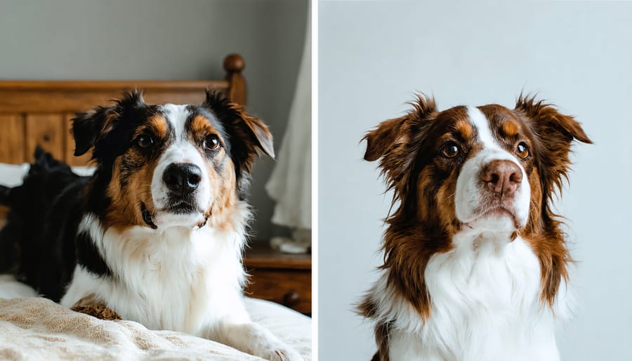 Before and after images of a rescued dog showing visible improvement in demeanor after CBD treatment