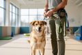 “A dog and handler standing in a bright indoor training facility with a leash, representing dog training in Newmarket.”